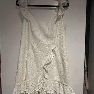 Bardot Ivory Lace Dress with Ruffle Accents